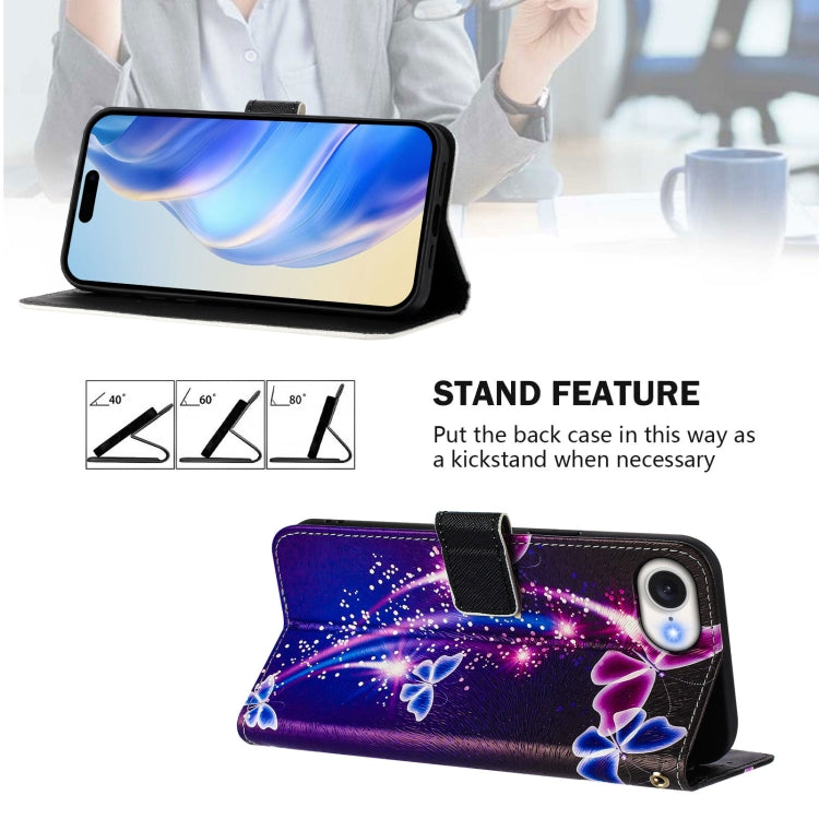For iPhone 16e Art Colored Drawing Pattern Leather Phone Case(Fireworks butterfly) - free shipping - PMC TechLife - Order now!