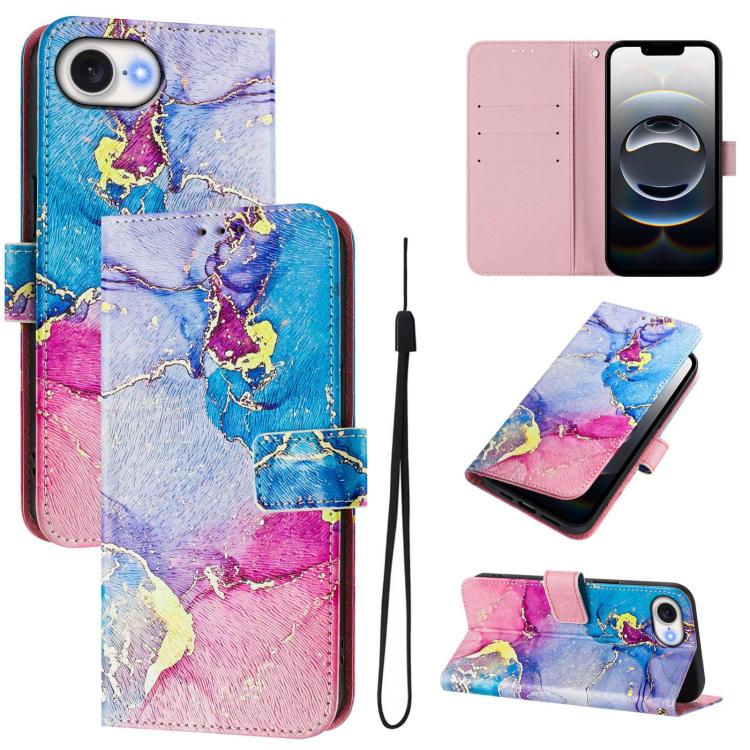 For iPhone 16e Art Colored Drawing Pattern Leather Phone Case(Colorful marble) - iPhone 16e Cases by PMC Jewellery | Online Shopping South Africa | PMC Jewellery | Buy Now Pay Later Mobicred