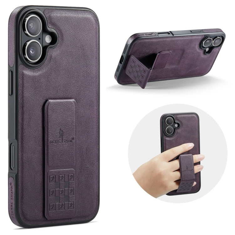 For iPhone 16 Fierre Shann Oil Wax Cow Leather Holder Back Phone Case(Purple) - iPhone 16 Cases by FIERRE SHANN | Online Shopping South Africa | PMC Jewellery | Buy Now Pay Later Mobicred