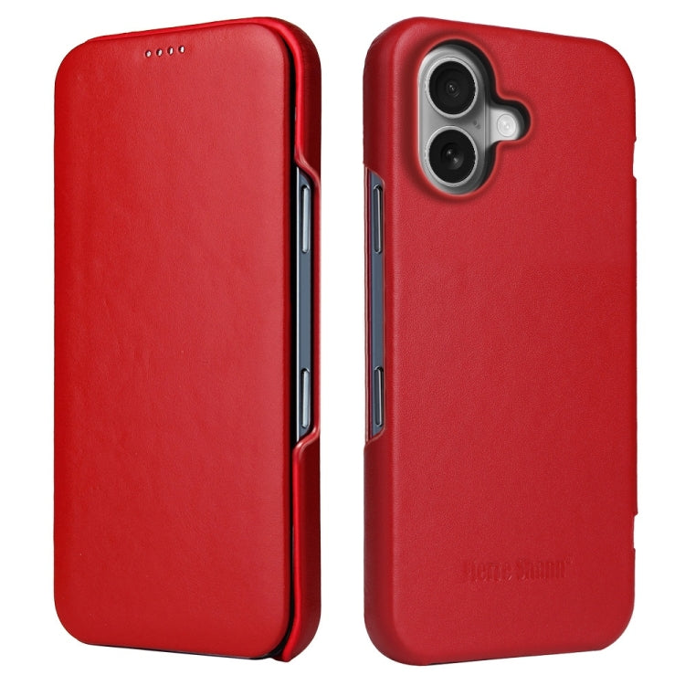 For iPhone 16 Plus Fierre Shann Top Layer Cowhide Business Magnetic Leather Phone Case(Red) - iPhone 16 Plus Cases by FIERRE SHANN | Online Shopping South Africa | PMC Jewellery | Buy Now Pay Later Mobicred