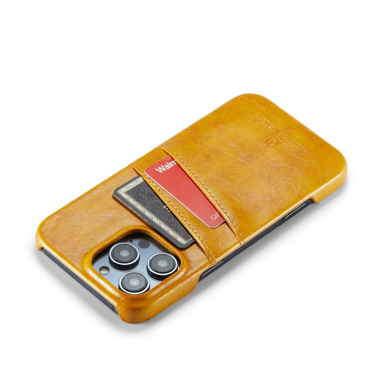 For iPhone 16 Pro Fierre Shann Retro Oil Wax Texture Card Slots PU Leather Phone Case(Yellow) - iPhone 16 Pro Cases by FIERRE SHANN | Online Shopping South Africa | PMC Jewellery | Buy Now Pay Later Mobicred