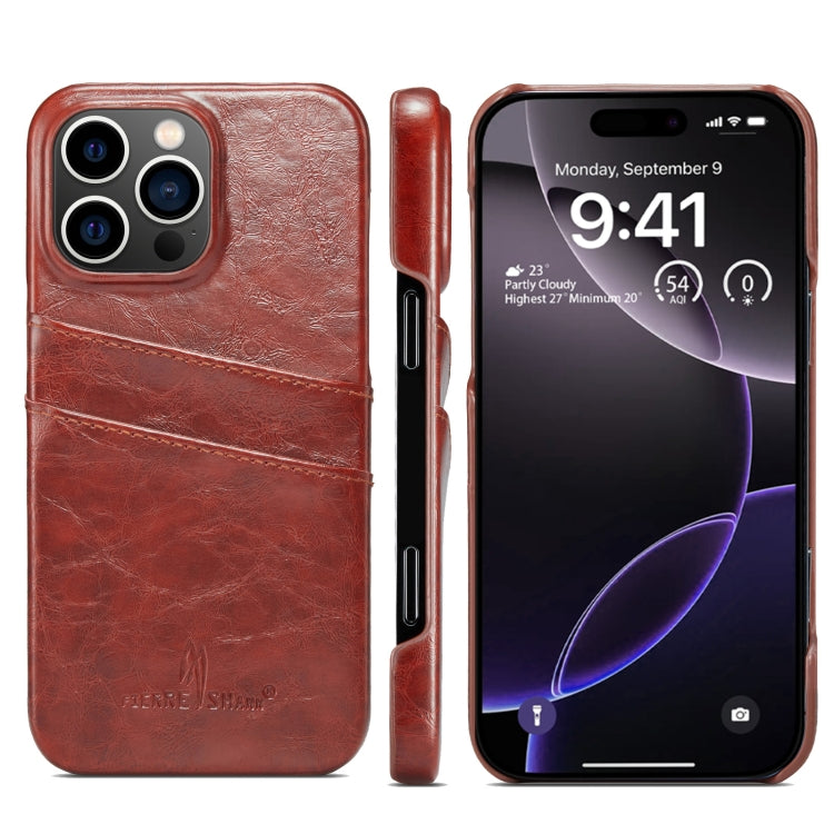 For iPhone 16 Pro Fierre Shann Retro Oil Wax Texture Card Slots PU Leather Phone Case(Brown) - iPhone 16 Pro Cases by FIERRE SHANN | Online Shopping South Africa | PMC Jewellery | Buy Now Pay Later Mobicred