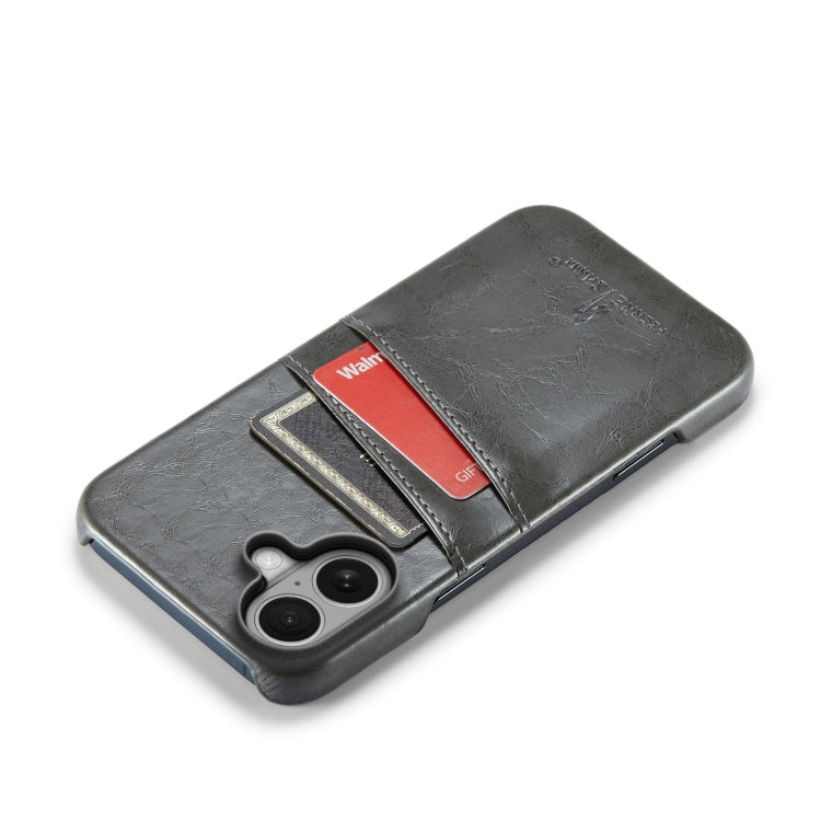 For iPhone 16 Plus Fierre Shann Retro Oil Wax Texture Card Slots PU Leather Phone Case(Grey) - iPhone 16 Plus Cases by FIERRE SHANN | Online Shopping South Africa | PMC Jewellery | Buy Now Pay Later Mobicred