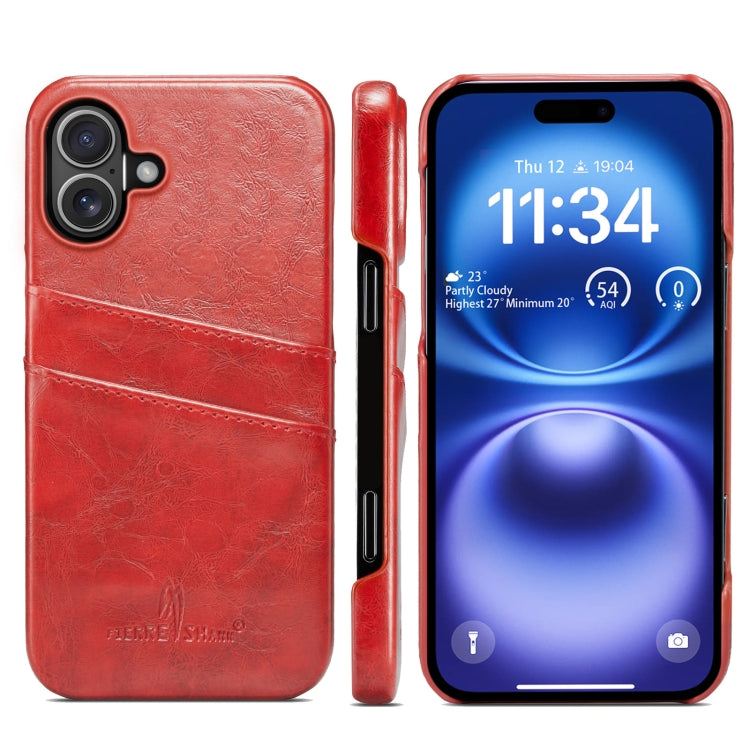 For iPhone 16 Fierre Shann Retro Oil Wax Texture Card Slots PU Leather Phone Case(Red) - iPhone 16 Cases by FIERRE SHANN | Online Shopping South Africa | PMC Jewellery | Buy Now Pay Later Mobicred