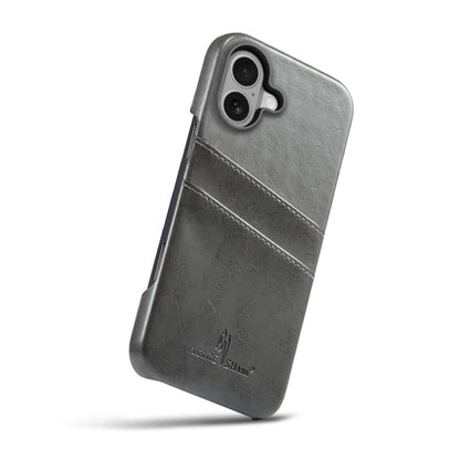 For iPhone 16 Fierre Shann Retro Oil Wax Texture Card Slots PU Leather Phone Case(Grey) - iPhone 16 Cases by FIERRE SHANN | Online Shopping South Africa | PMC Jewellery | Buy Now Pay Later Mobicred