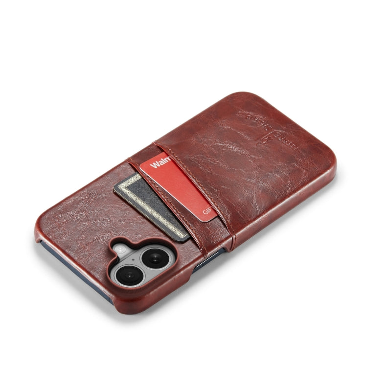 For iPhone 16 Fierre Shann Retro Oil Wax Texture Card Slots PU Leather Phone Case(Brown) - iPhone 16 Cases by FIERRE SHANN | Online Shopping South Africa | PMC Jewellery | Buy Now Pay Later Mobicred