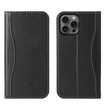 For iPhone 16 Pro Max Fierre Shann Cowhide Leather Flip Leather Phone Case(Black) - iPhone 16 Pro Max Cases by FIERRE SHANN | Online Shopping South Africa | PMC Jewellery | Buy Now Pay Later Mobicred