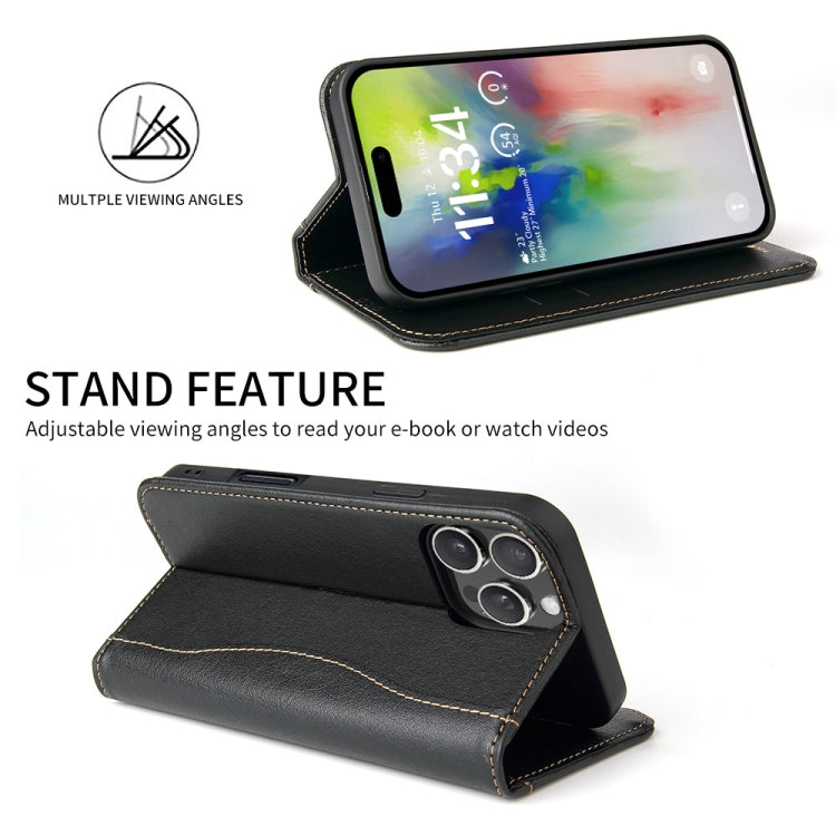 For iPhone 16 Pro Max Fierre Shann Cowhide Leather Flip Leather Phone Case(Black) - free shipping - PMC Jewellery - Order now!