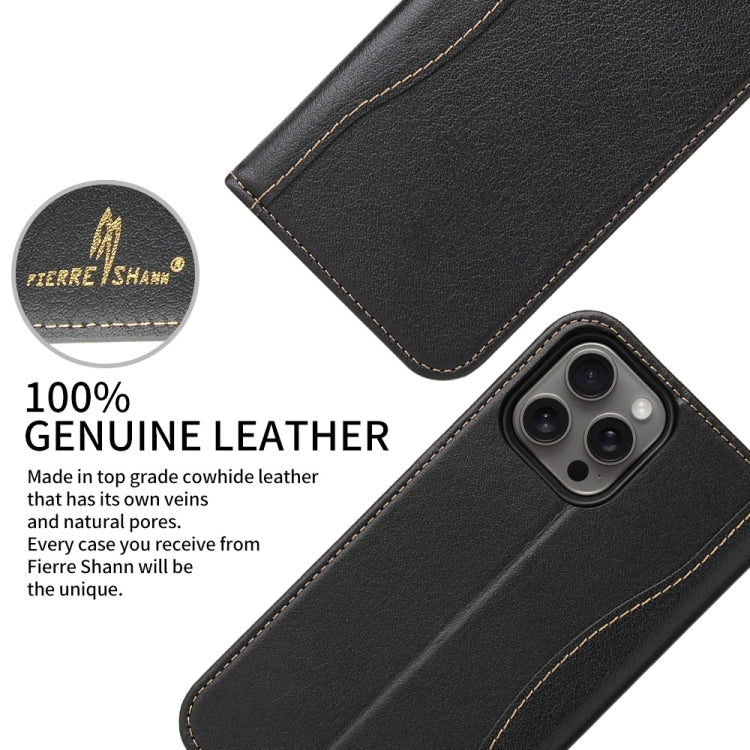 For iPhone 16 Pro Fierre Shann Cowhide Leather Flip Leather Phone Case(Black) - free shipping - PMC Jewellery - Order now!