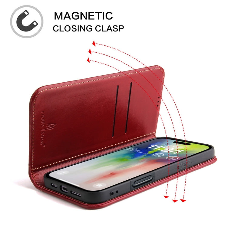 For iPhone 16 Pro Fierre Shann Cowhide Leather Flip Leather Phone Case(Red) - free shipping - PMC Jewellery - Order now!