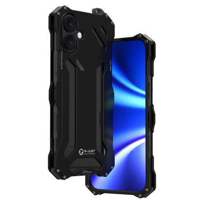 For iPhone 16 R-JUST RJ-17 Shockproof Armor Hollow Metal Phone Case(Black) - iPhone 16 Cases by R-JUST | Online Shopping South Africa | PMC Jewellery | Buy Now Pay Later Mobicred