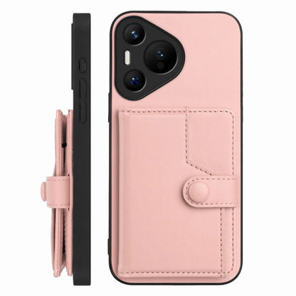 For Huawei Pura 70 Button Card Bag RFID Anti-theft Phone Case(Pink) - Huawei Cases by PMC Jewellery | Online Shopping South Africa | PMC Jewellery | Buy Now Pay Later Mobicred