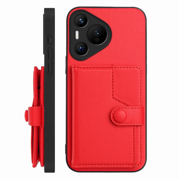 For Huawei Pura 70 Button Card Bag RFID Anti-theft Phone Case(Red) - Huawei Cases by PMC Jewellery | Online Shopping South Africa | PMC Jewellery | Buy Now Pay Later Mobicred