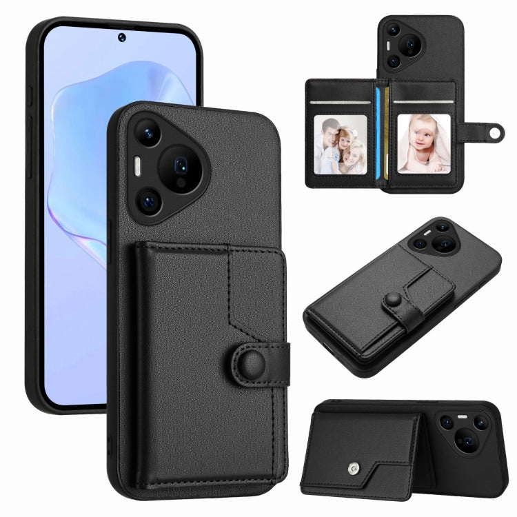 For Huawei Pura 70 Pro Button Card Bag RFID Anti-theft Phone Case(Black) - Huawei Cases by PMC Jewellery | Online Shopping South Africa | PMC Jewellery | Buy Now Pay Later Mobicred
