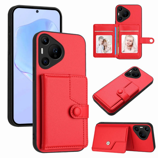 For Huawei Pura 70 Pro Button Card Bag RFID Anti-theft Phone Case(Red) - Huawei Cases by PMC Jewellery | Online Shopping South Africa | PMC Jewellery | Buy Now Pay Later Mobicred