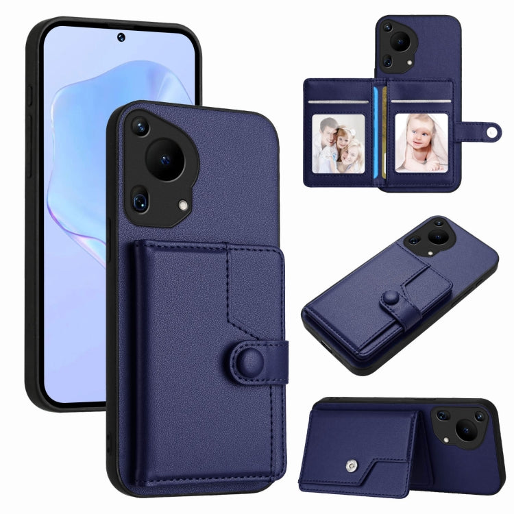 For Huawei Pura 70 Ultra Button Card Bag RFID Anti-theft Phone Case(Blue) - Huawei Cases by PMC Jewellery | Online Shopping South Africa | PMC Jewellery | Buy Now Pay Later Mobicred