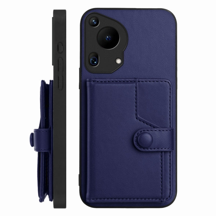 For Huawei Pura 70 Ultra Button Card Bag RFID Anti-theft Phone Case(Blue) - Huawei Cases by PMC Jewellery | Online Shopping South Africa | PMC Jewellery | Buy Now Pay Later Mobicred