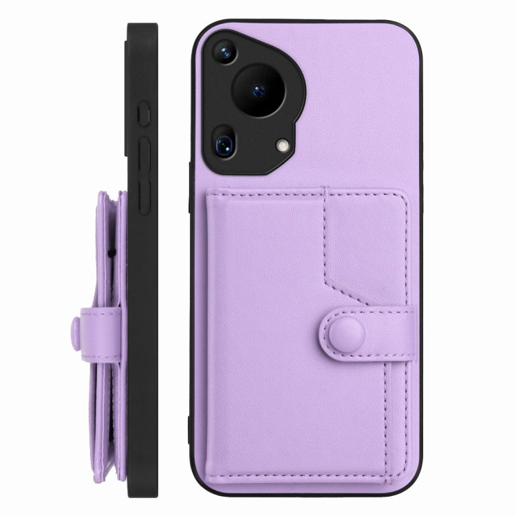 For Huawei Pura 70 Ultra Button Card Bag RFID Anti-theft Phone Case(Purple) - Huawei Cases by PMC Jewellery | Online Shopping South Africa | PMC Jewellery | Buy Now Pay Later Mobicred