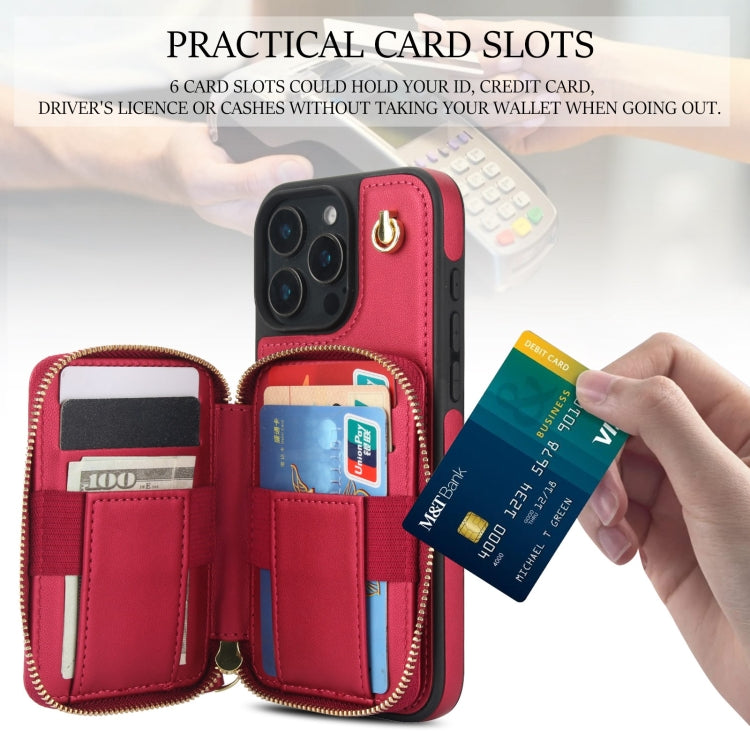 For iPhone 16 Pro AwQuer Crossbody Zipper Wallet Rhombic Leather Back Phone Case(Red) - iPhone 16 Pro Cases by Awquer | Online Shopping South Africa | PMC Jewellery | Buy Now Pay Later Mobicred