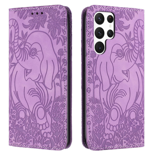 For Samsung Galaxy S25 Ultra 5G Retro Elephant Embossed Leather Phone Case(Purple) - Galaxy S25 Ultra 5G Cases by PMC Jewellery | Online Shopping South Africa | PMC Jewellery | Buy Now Pay Later Mobicred