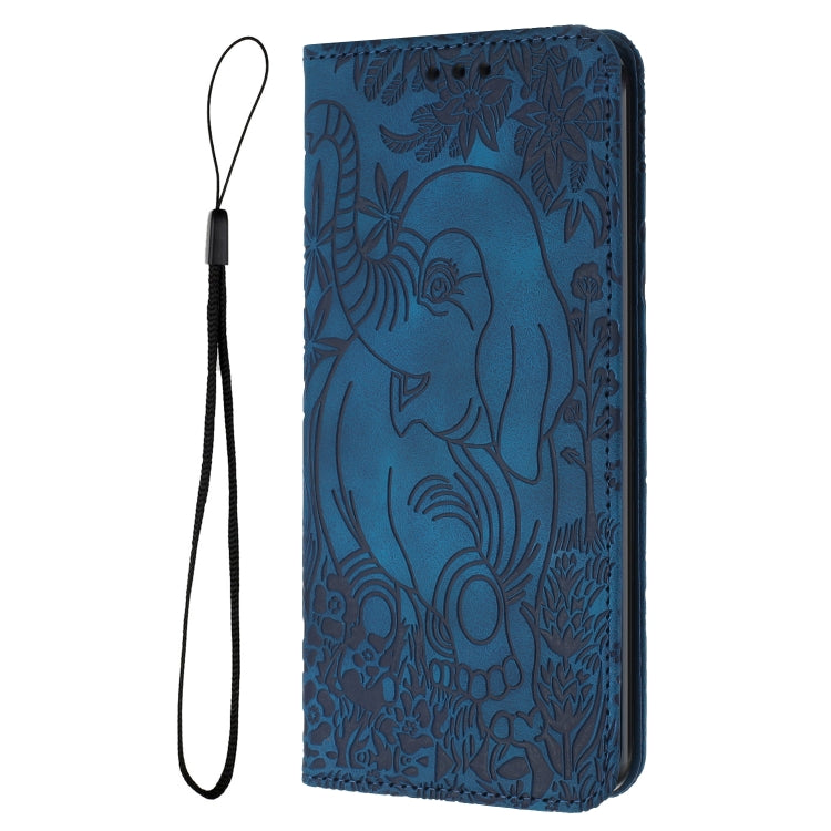 For Samsung Galaxy S25+ 5G Retro Elephant Embossed Leather Phone Case(Blue) - Galaxy S25+ 5G Cases by PMC Jewellery | Online Shopping South Africa | PMC Jewellery | Buy Now Pay Later Mobicred