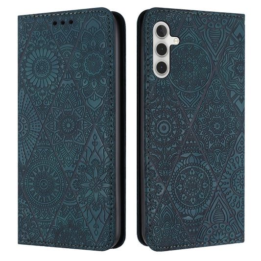 For Samsung Galaxy S25 5G Ethnic Embossed Adsorption Leather Phone Case(Blue) - Galaxy S25 5G Cases by PMC Jewellery | Online Shopping South Africa | PMC Jewellery | Buy Now Pay Later Mobicred