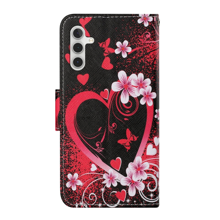 For Samsung Galaxy S25 5G Colored Drawing Pattern Leather Phone Case(Red Heart) - Galaxy S25 5G Cases by PMC Jewellery | Online Shopping South Africa | PMC Jewellery | Buy Now Pay Later Mobicred