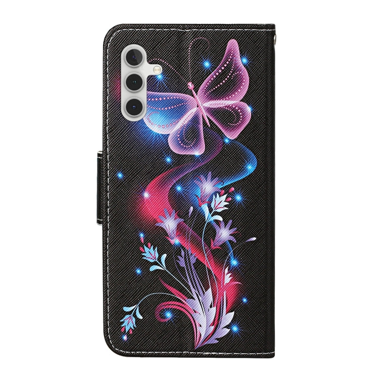 For Samsung Galaxy S25+ 5G Colored Drawing Pattern Leather Phone Case(Fluorescent Butterfly) - Galaxy S25+ 5G Cases by PMC Jewellery | Online Shopping South Africa | PMC Jewellery | Buy Now Pay Later Mobicred