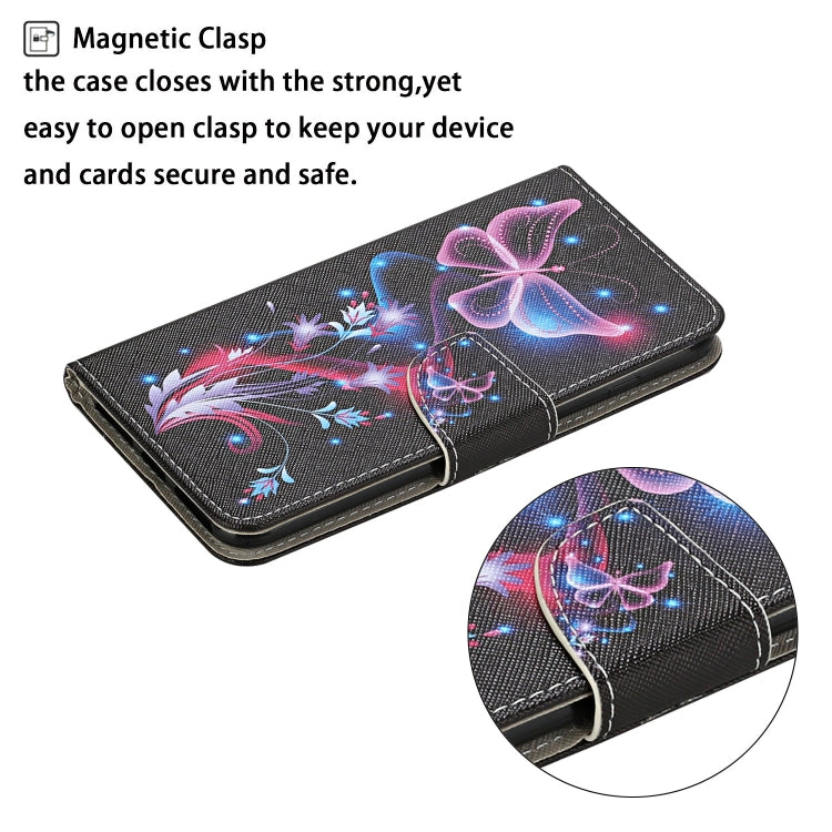 For Samsung Galaxy S25+ 5G Colored Drawing Pattern Leather Phone Case(Fluorescent Butterfly) - Galaxy S25+ 5G Cases by PMC Jewellery | Online Shopping South Africa | PMC Jewellery | Buy Now Pay Later Mobicred