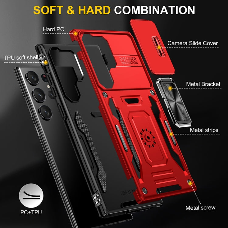 For Samsung Galaxy S25 Ultra 5G Armor PC Hybrid TPU Camera Shield Phone Case(Red) - Galaxy S25 Ultra 5G Cases by PMC Jewellery | Online Shopping South Africa | PMC Jewellery | Buy Now Pay Later Mobicred