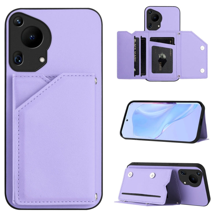 For Huawei Pura 70 Ultra Skin Feel Four Card Slots Phone Case with Wrist Strap(Purple) - Huawei Cases by PMC Jewellery | Online Shopping South Africa | PMC Jewellery | Buy Now Pay Later Mobicred