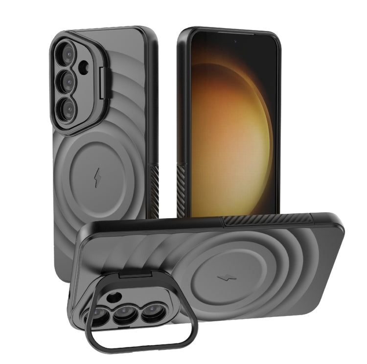 For Samsung Galaxy S25 5G Lens Frame Bracket Corrugated MagSafe Phone Case(Black) - free shipping - PMC Jewellery - Order now!