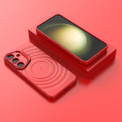 For Samsung Galaxy S25+ 5G Lens Frame Bracket Corrugated MagSafe Phone Case(Red) - Galaxy S25+ 5G Cases by PMC Jewellery | Online Shopping South Africa | PMC Jewellery | Buy Now Pay Later Mobicred