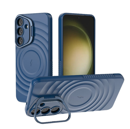 For Samsung Galaxy S25+ 5G Lens Frame Bracket Corrugated MagSafe Phone Case(Dark Blue) - Galaxy S25+ 5G Cases by PMC Jewellery | Online Shopping South Africa | PMC Jewellery | Buy Now Pay Later Mobicred