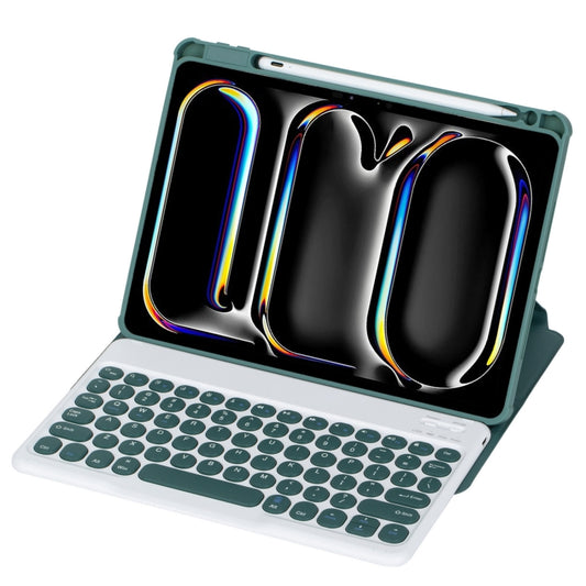 For iPad Pro 11 2024 YL13 360 Rotation Acrylic Transparent Round Keycap Bluetooth Keyboard Leather Case(Green) - For iPad Pro by PMC Jewellery | Online Shopping South Africa | PMC Jewellery | Buy Now Pay Later Mobicred