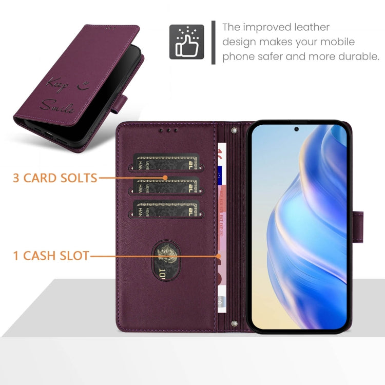 For Doogee N55 Plus Smile Embossing RFID Leather Phone Case(Violet) - Doogee Cases by PMC TechLife | Online Shopping South Africa | PMC TechLife | Buy Now Pay Later Mobicred
