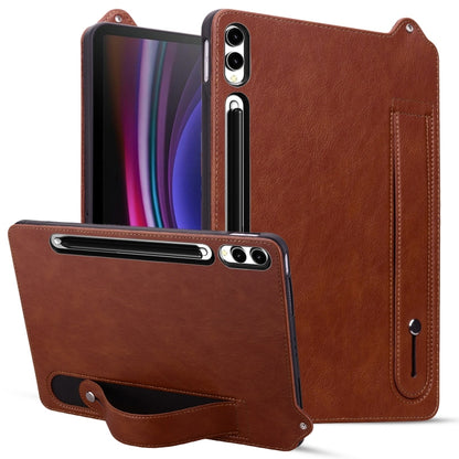 For Samsung Galaxy Tab S10 Ultra / S9 Ultra TPU Leather Back Tablet Case with Wristband(Brown) - Tab S10 Ultra Cases by PMC Jewellery | Online Shopping South Africa | PMC Jewellery | Buy Now Pay Later Mobicred