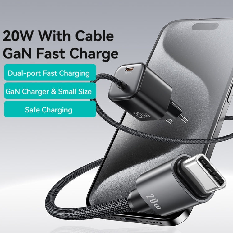 USAMS CC261 20W GaN Mini Type-C / USB-C Dual Port Fast Charger with Cable, EU Plug(Black) - USB Charger by USAMS | Online Shopping South Africa | PMC TechLife | Buy Now Pay Later Mobicred