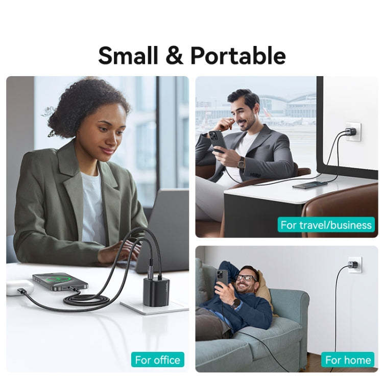 USAMS CC261 20W GaN Mini Type-C / USB-C Dual Port Fast Charger with Cable, EU Plug(Black) - USB Charger by USAMS | Online Shopping South Africa | PMC TechLife | Buy Now Pay Later Mobicred