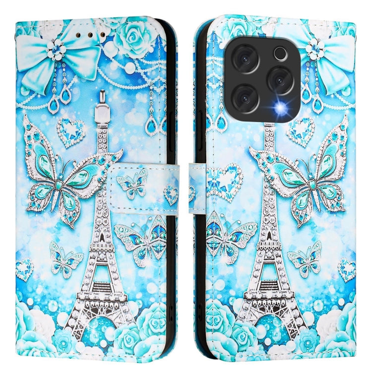 For Doogee N55 Plus Colored Drawing Pattern Plain Weave Leather Phone Case(Tower Butterfly) - More Brand by PMC TechLife | Online Shopping South Africa | PMC TechLife | Buy Now Pay Later Mobicred