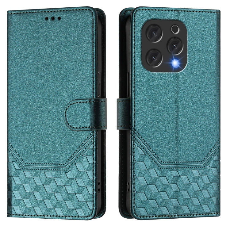 For Doogee N55 Plus Honeycomb Embossing RFID Leather Phone Case(Peacock Green) - More Brand by PMC TechLife | Online Shopping South Africa | PMC TechLife | Buy Now Pay Later Mobicred
