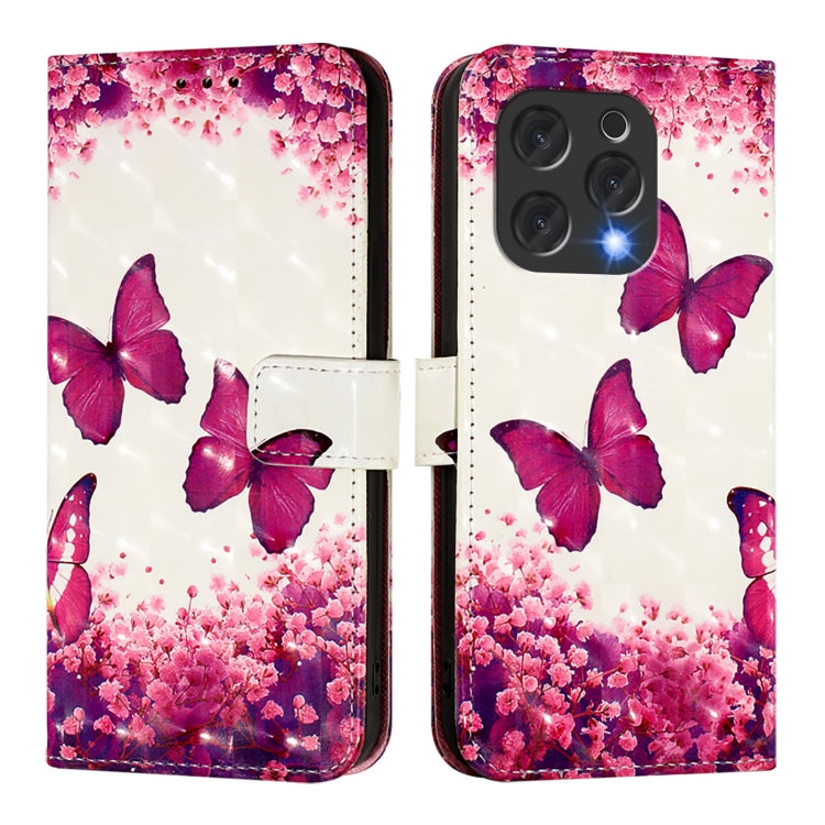 For Doogee N55 Plus 3D Painting Horizontal Flip Leather Phone Case(Rose Butterfly) - More Brand by PMC TechLife | Online Shopping South Africa | PMC TechLife | Buy Now Pay Later Mobicred