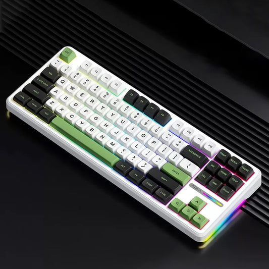 AULA F87 87 Keys Wired/2.4G/Bluetooth Three Model Customized RGB Mechanical Keyboard(White Black Green) - Wireless Keyboard by AULA | Online Shopping South Africa | PMC Jewellery | Buy Now Pay Later Mobicred