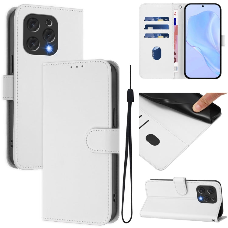 For Doogee N55 Plus Skin Feel Solid Color Leather Phone Case with Lanyard(White) - Doogee Cases by PMC TechLife | Online Shopping South Africa | PMC TechLife | Buy Now Pay Later Mobicred