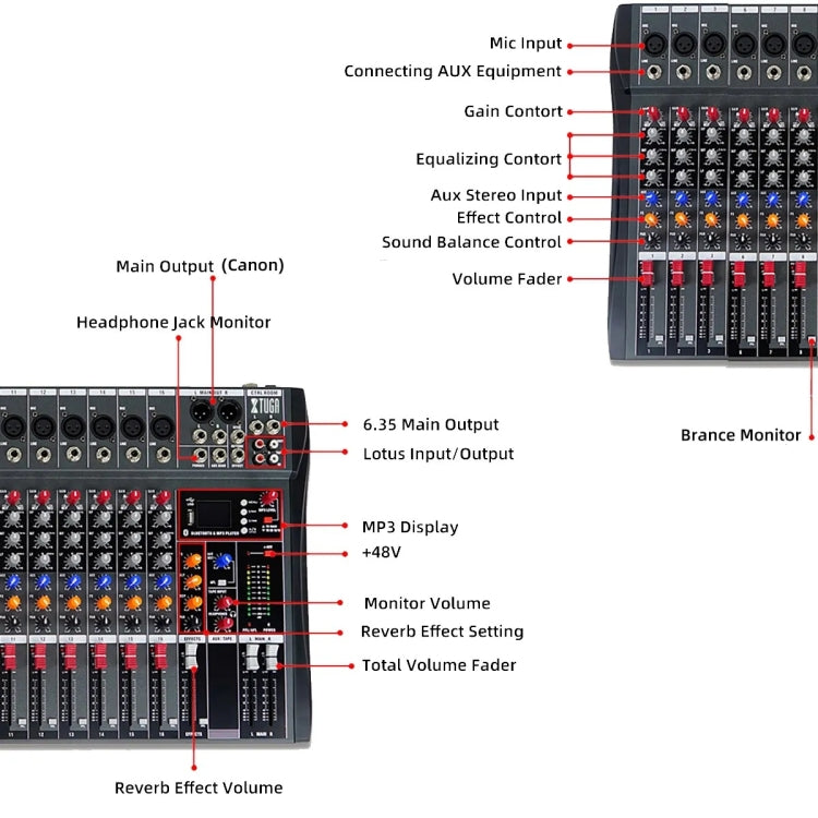 XTUGA CT60X 6-Channels Audio Mixer DJ Mixing Console with 48V Power Supply(US Plug) - Live Sound Effects Processors by XTUGA | Online Shopping South Africa | PMC TechLife | Buy Now Pay Later Mobicred