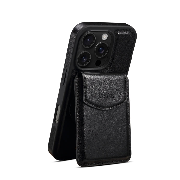 For iPhone 16 Pro Max Denior D22 Genuine Leather MagSafe Holder Detachable Card Slot Phone Case(Black) - iPhone 16 Pro Max Cases by Denior | Online Shopping South Africa | PMC Jewellery | Buy Now Pay Later Mobicred