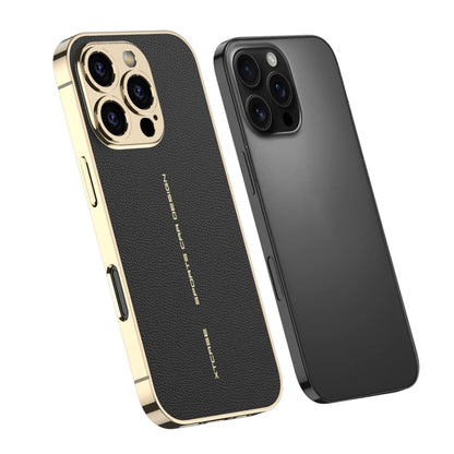 For iPhone 16 Pro Max GKK Plated Plain Leather Shockproof Phone Case(Black) - iPhone 16 Pro Max Cases by GKK | Online Shopping South Africa | PMC Jewellery | Buy Now Pay Later Mobicred