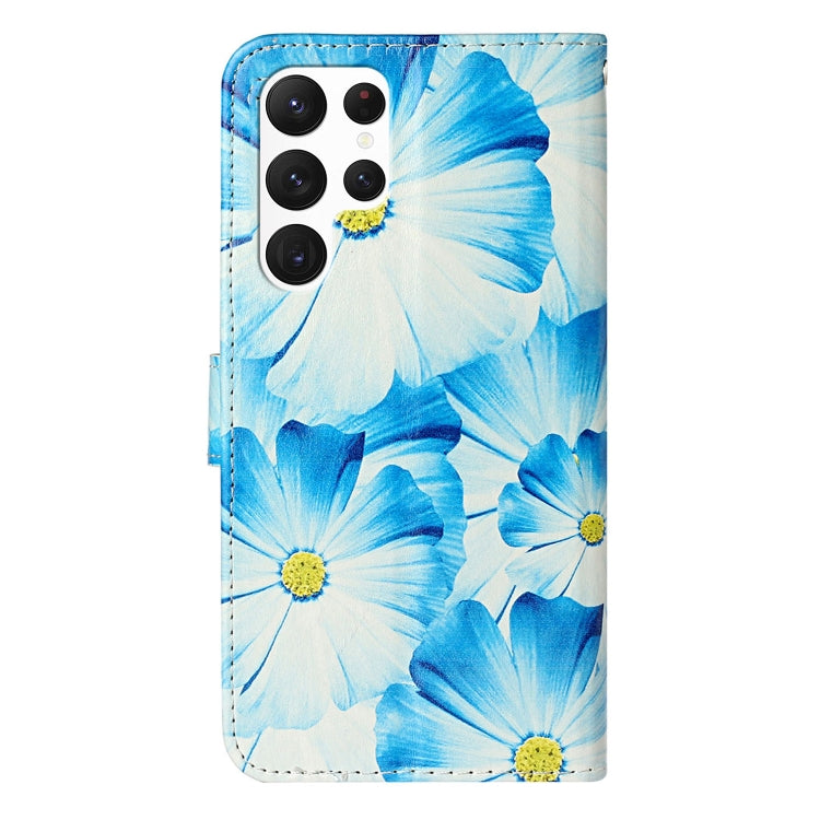For Samsung Galaxy S25 Ultra 5G Colored Drawing Marble Pattern Leather Phone Case(Blue Flower) - Galaxy S25 Ultra 5G Cases by PMC Jewellery | Online Shopping South Africa | PMC Jewellery | Buy Now Pay Later Mobicred