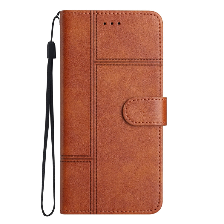 For Samsung Galaxy S25 5G Cowhide Texture Stitching Leather Phone Case(Brown) - Galaxy S25 5G Cases by PMC Jewellery | Online Shopping South Africa | PMC Jewellery | Buy Now Pay Later Mobicred