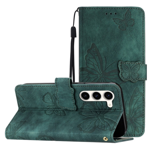 For Samsung Galaxy S25+ 5G Skin-feel Embossed Butterfly Leather Phone Case(Green) - Galaxy S25+ 5G Cases by PMC Jewellery | Online Shopping South Africa | PMC Jewellery | Buy Now Pay Later Mobicred